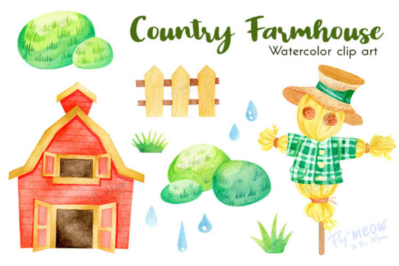 Elevating Brand Identity with Watercolor Country Farmhouse Clip Art