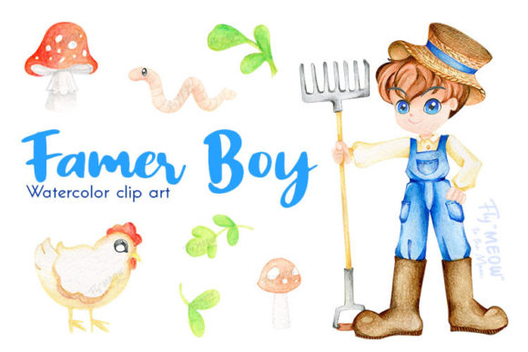 Elevating Creative Projects with Hand-Painted Watercolor Farmer Boy Clip Art