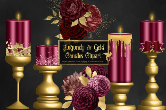 Elevating Design Aesthetics with Burgundy and Gold Candle Clipart