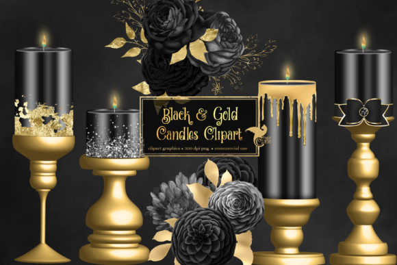 Elevating Designs with Black and Gold Candle Clipart
