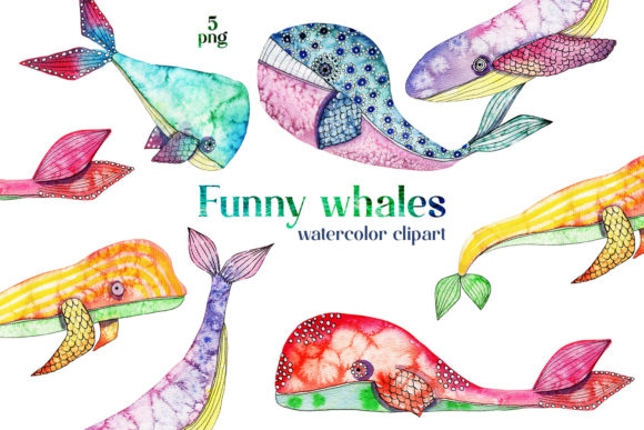 Funny Whales Watercolor Clipart: A Creative Splash