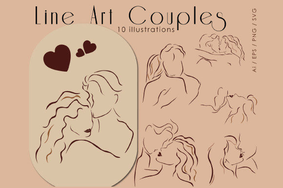 Line Art Couple & Abstract Female Clipart