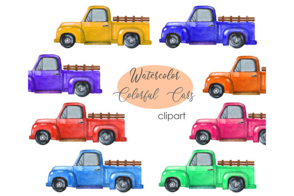 Vibrant Watercolor Colorful Trucks PNG for Big Projects