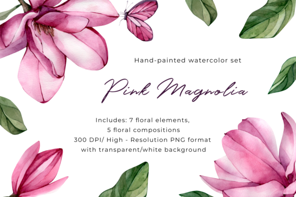 Watercolor Magnolia Clipart Set for Creative Projects
