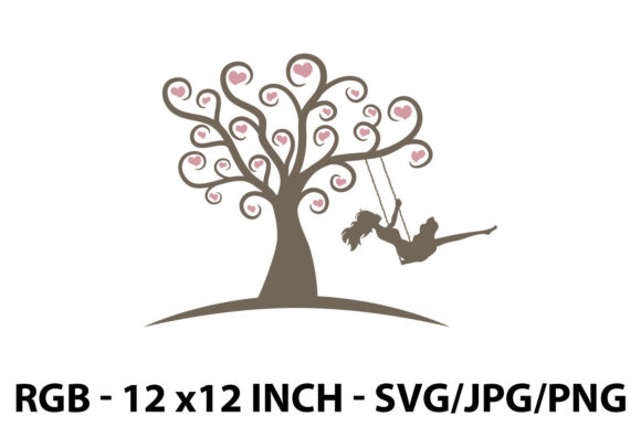 Young Woman Swinging on Scroll Tree Art